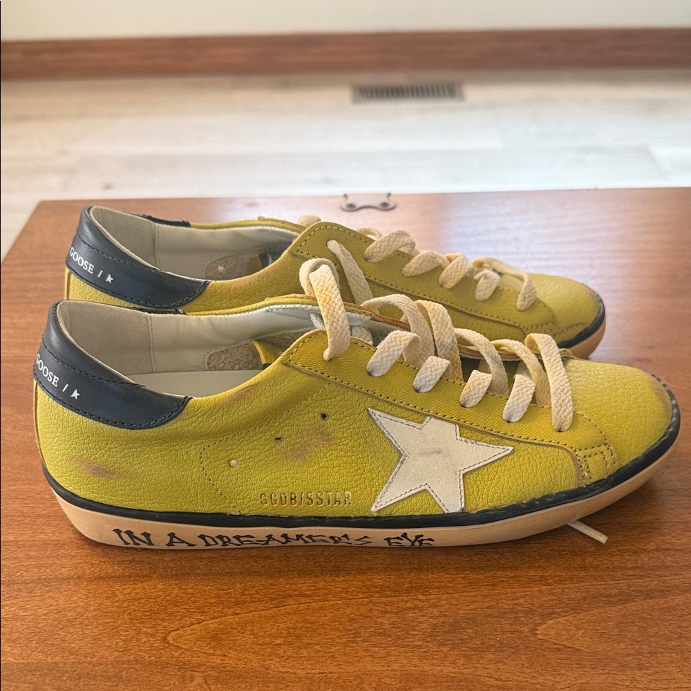 Golden Goose lime green leather sneaker